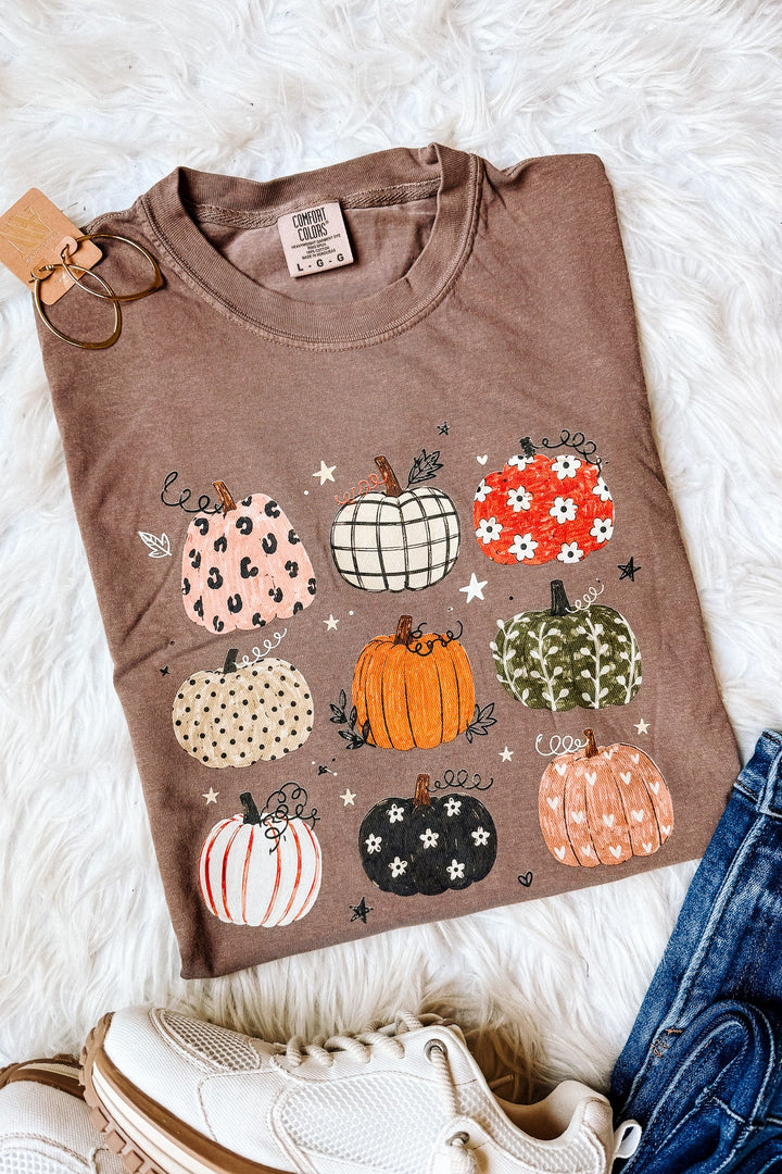 Rustic Boho Pumpkins Graphic Tee - Espresso