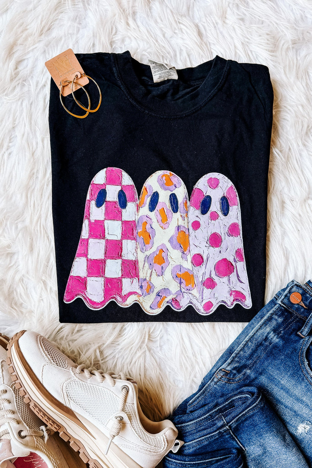 Painted Preppy Ghosts Graphic Tee - Black