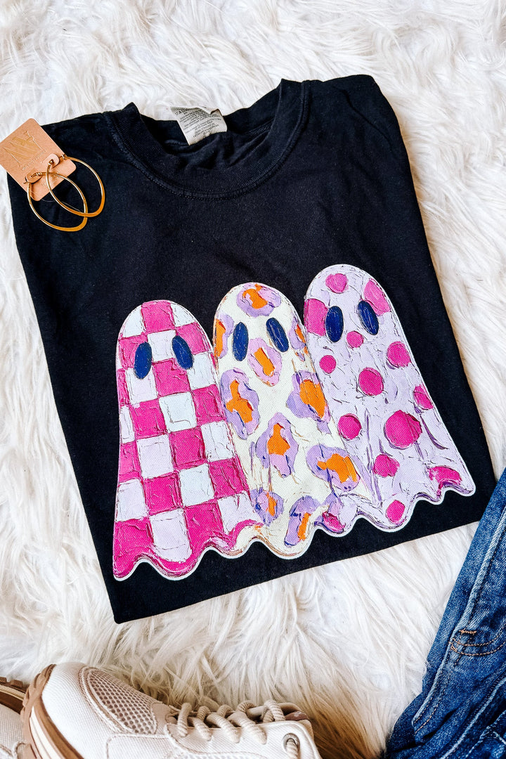 Painted Preppy Ghosts Graphic Tee - Black
