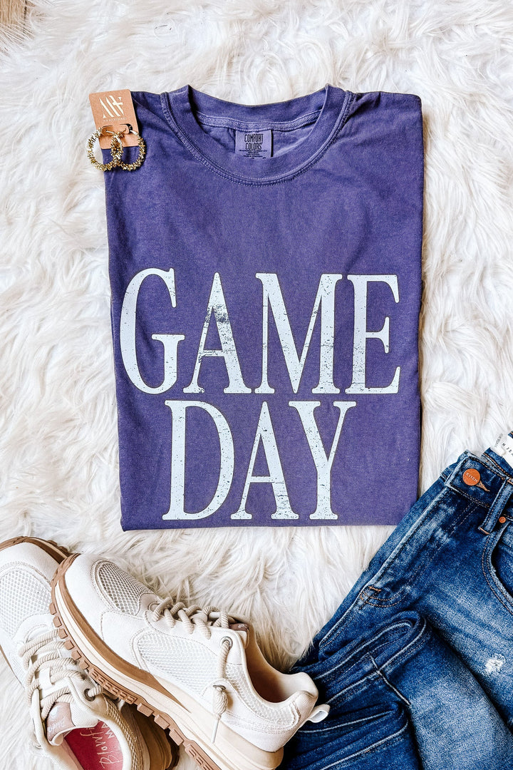 Stacked Distressed Game Day Graphic Tee - Grape