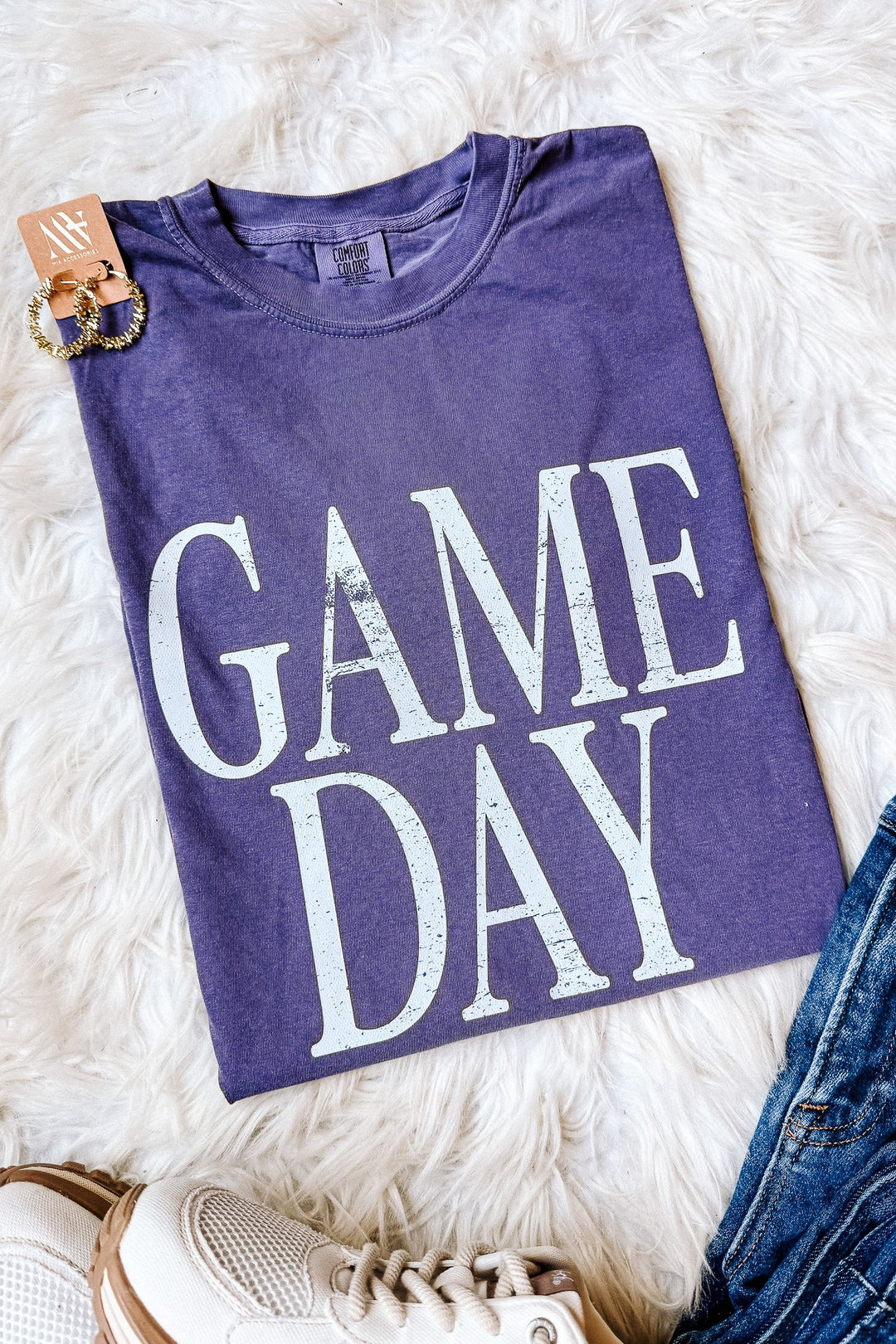 Stacked Distressed Game Day Graphic Tee - Grape