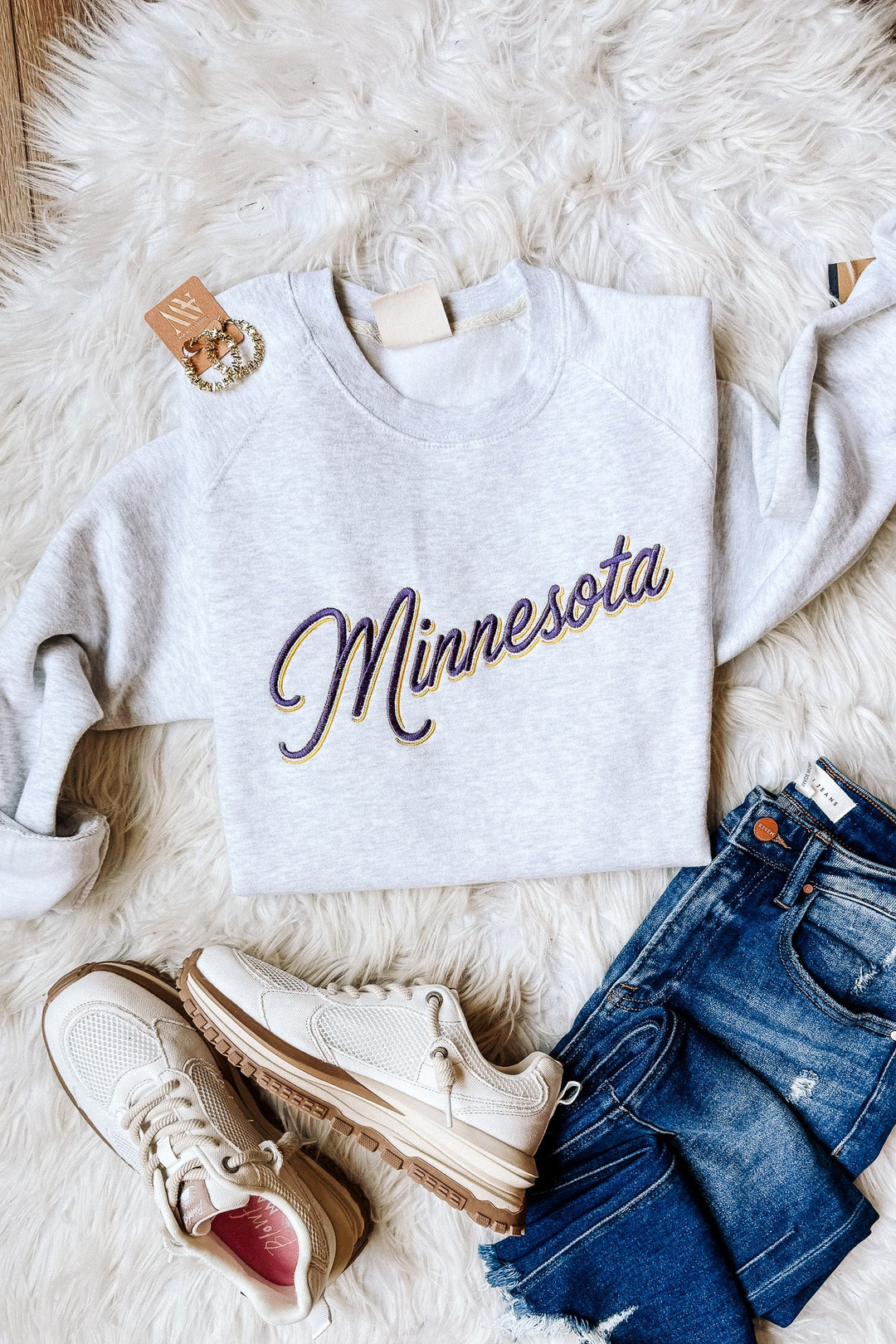 Minnesota Double Lined Font Embroidered Crewneck Sweatshirt