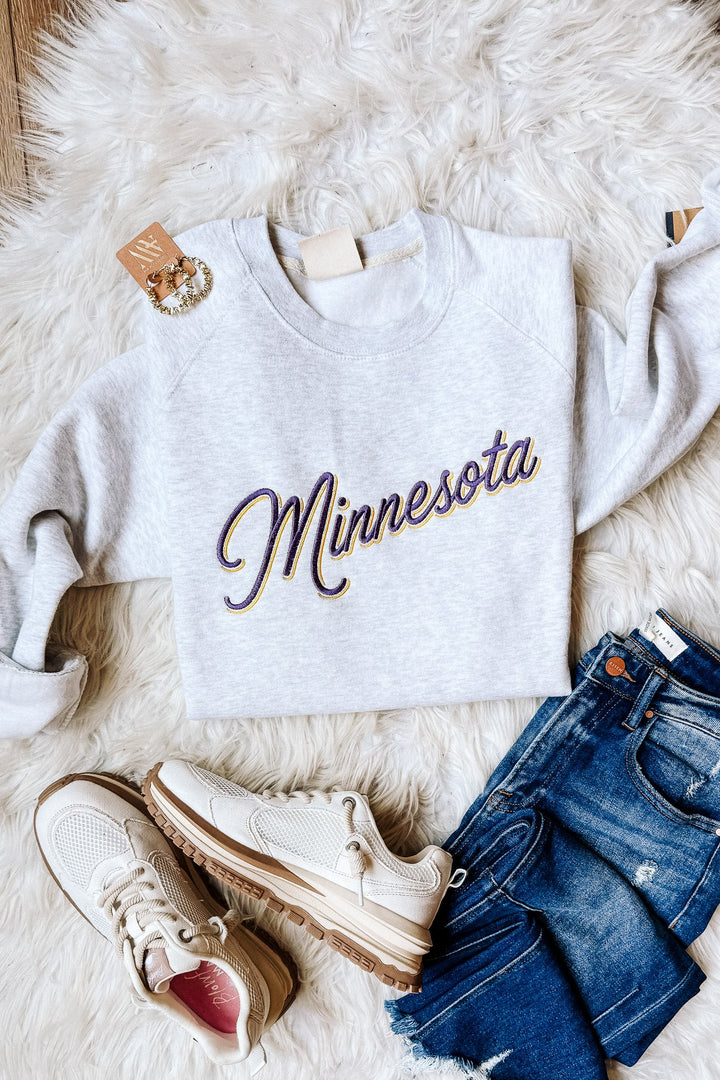 Minnesota Double Lined Font Embroidered Crewneck Sweatshirt