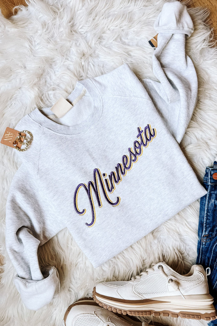 Minnesota Double Lined Font Embroidered Crewneck Sweatshirt