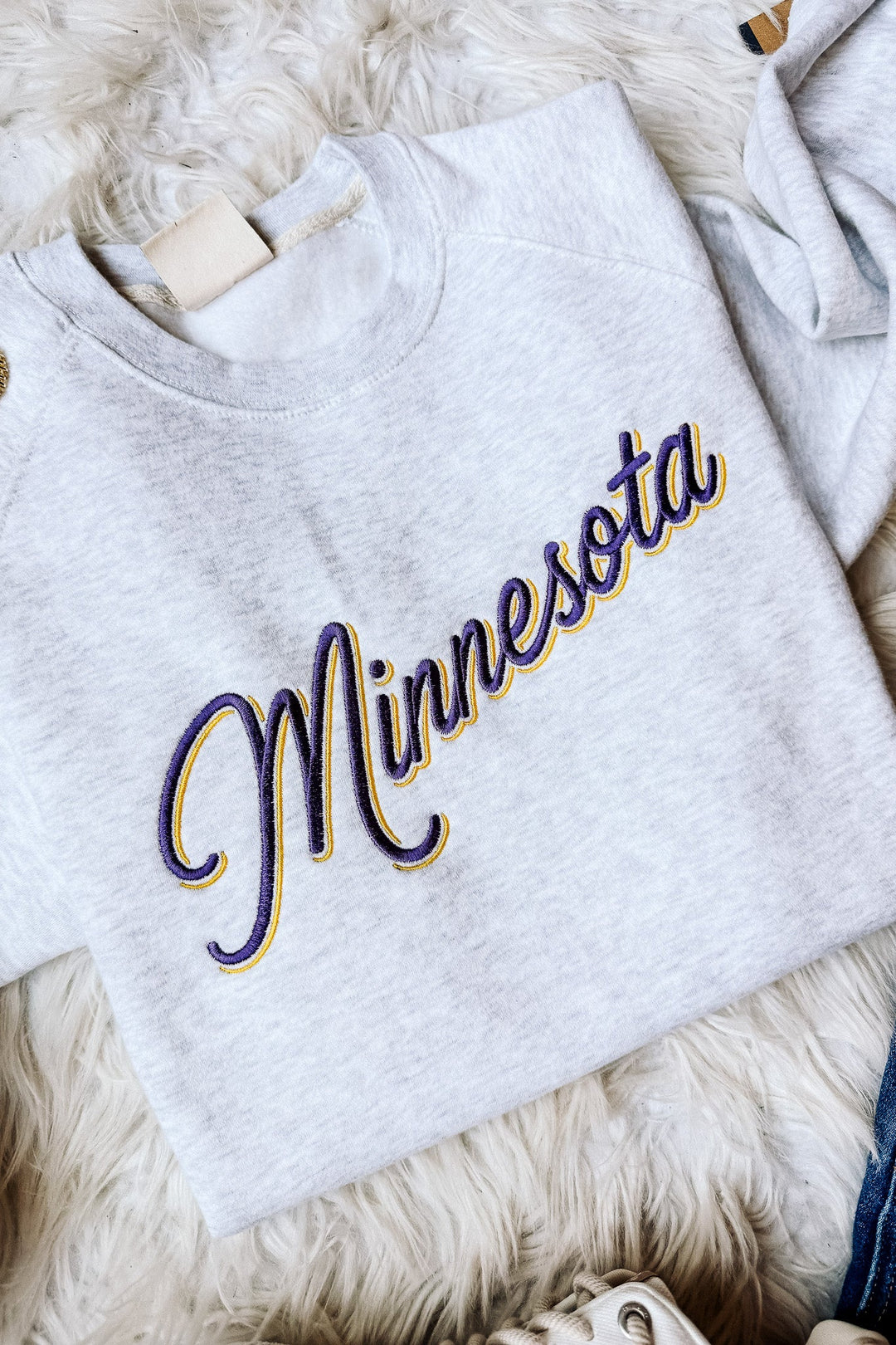 Minnesota Double Lined Font Embroidered Crewneck Sweatshirt