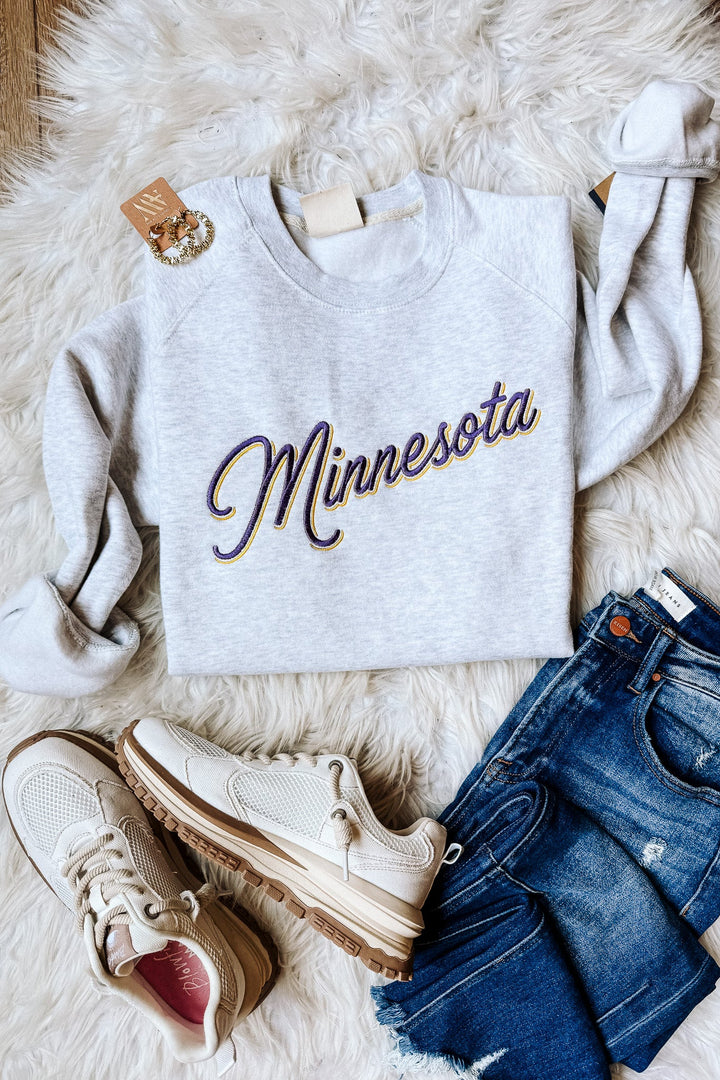 Minnesota Double Lined Font Embroidered Crewneck Sweatshirt