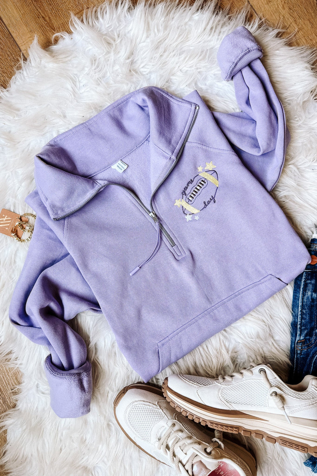 Football Game Day Embroidered Half Zip - Orchid