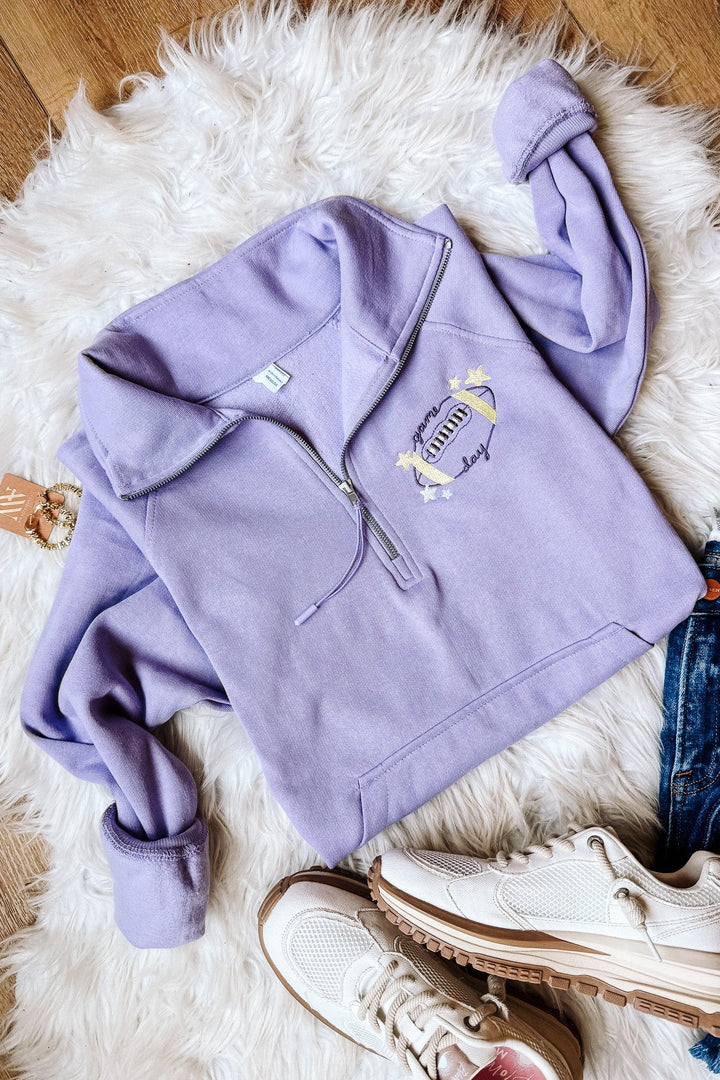 Football Game Day Embroidered Half Zip - Orchid