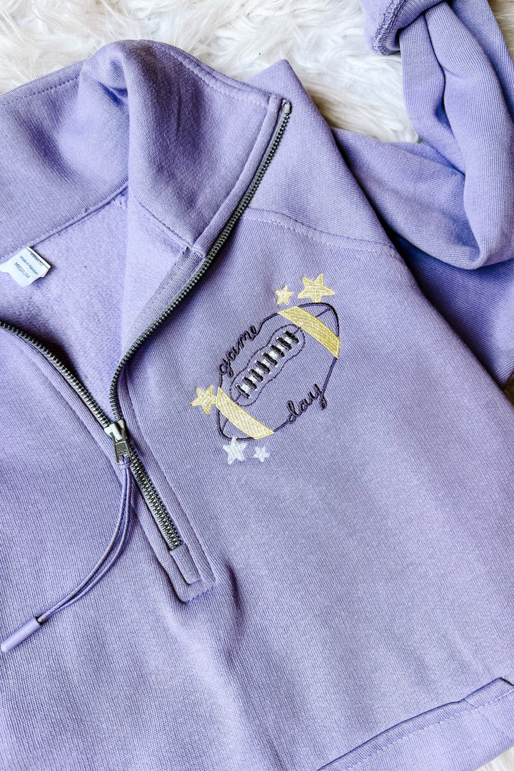 Football Game Day Embroidered Half Zip - Orchid