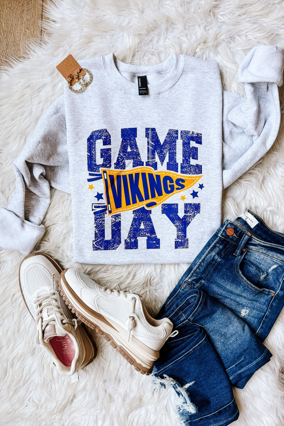 Game Day Vikings Pennant Graphic Crewneck Sweatshirt - Ash Grey