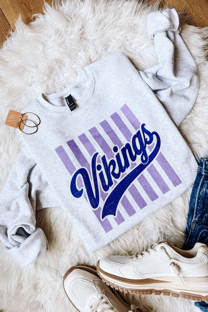 Vikings Stripe Retro Graphic Crewneck Sweatshirt - Ash Grey