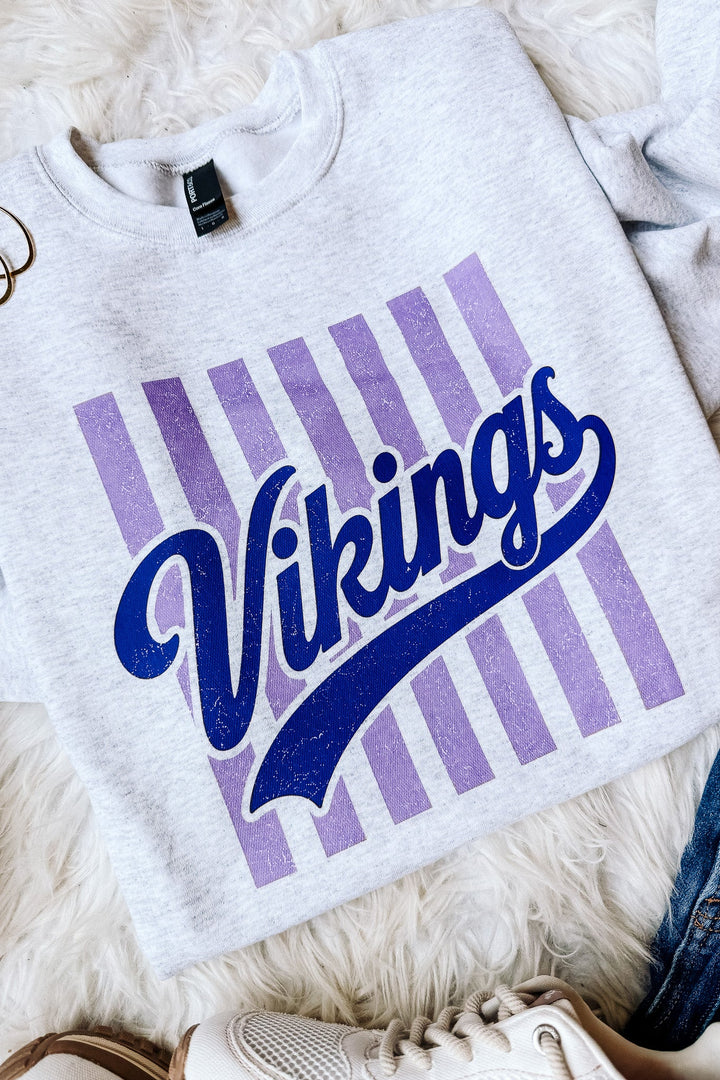 Vikings Stripe Retro Graphic Crewneck Sweatshirt - Ash Grey