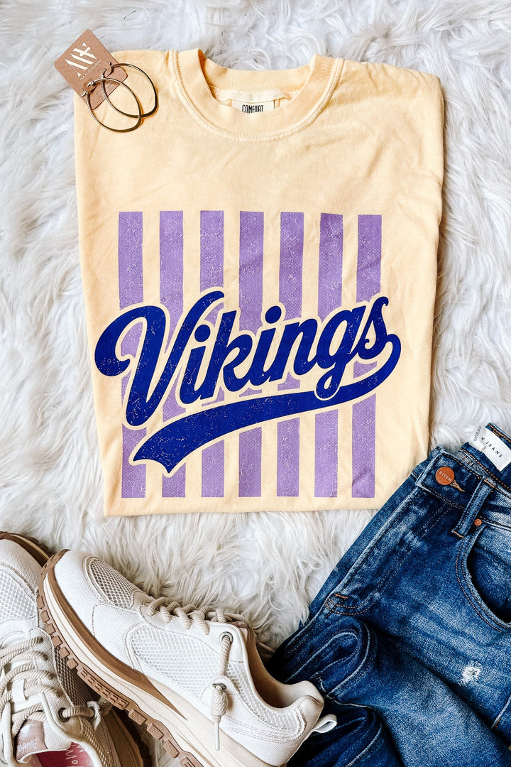 Vikings Retro Stripe Graphic Tee - Butter