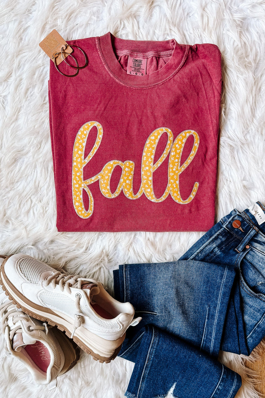 Mustard Floral Fall Appliqué Tee - Brick