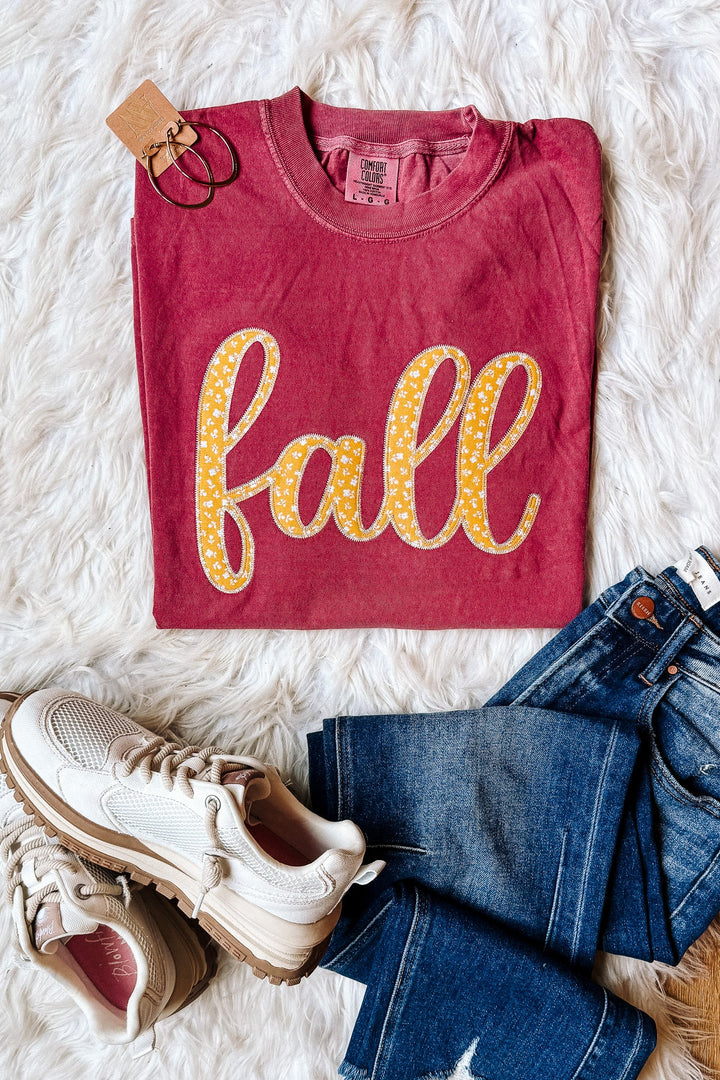 Mustard Floral Fall Appliqué Tee - Brick