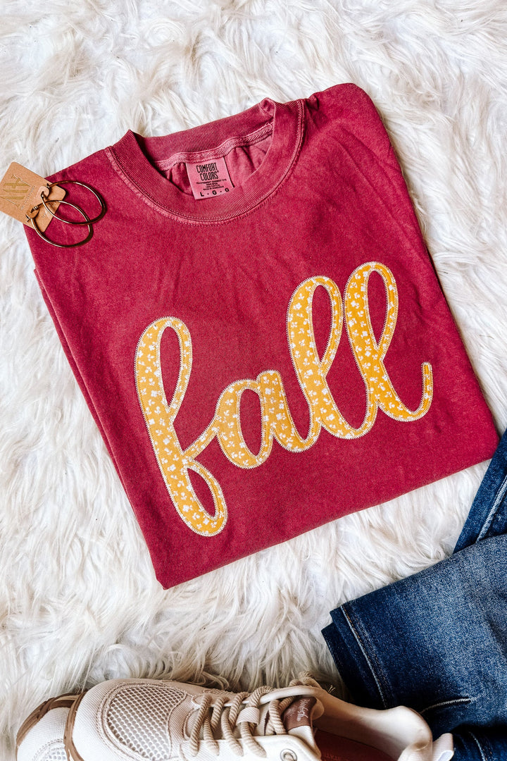 Mustard Floral Fall Appliqué Tee - Brick