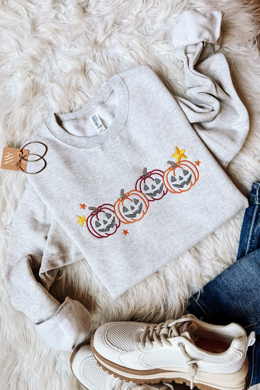 Pumpkin Party Embroidered Sweatshirt - Oatmeal Heather