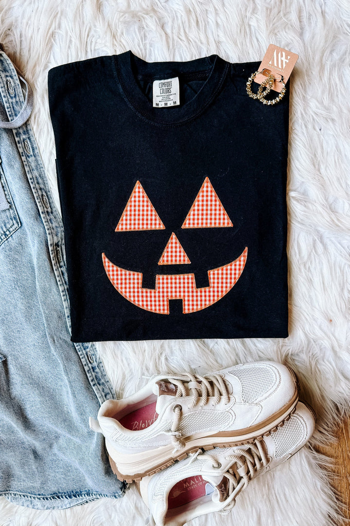 Jack-O-Lantern Appliqué Tee - Black