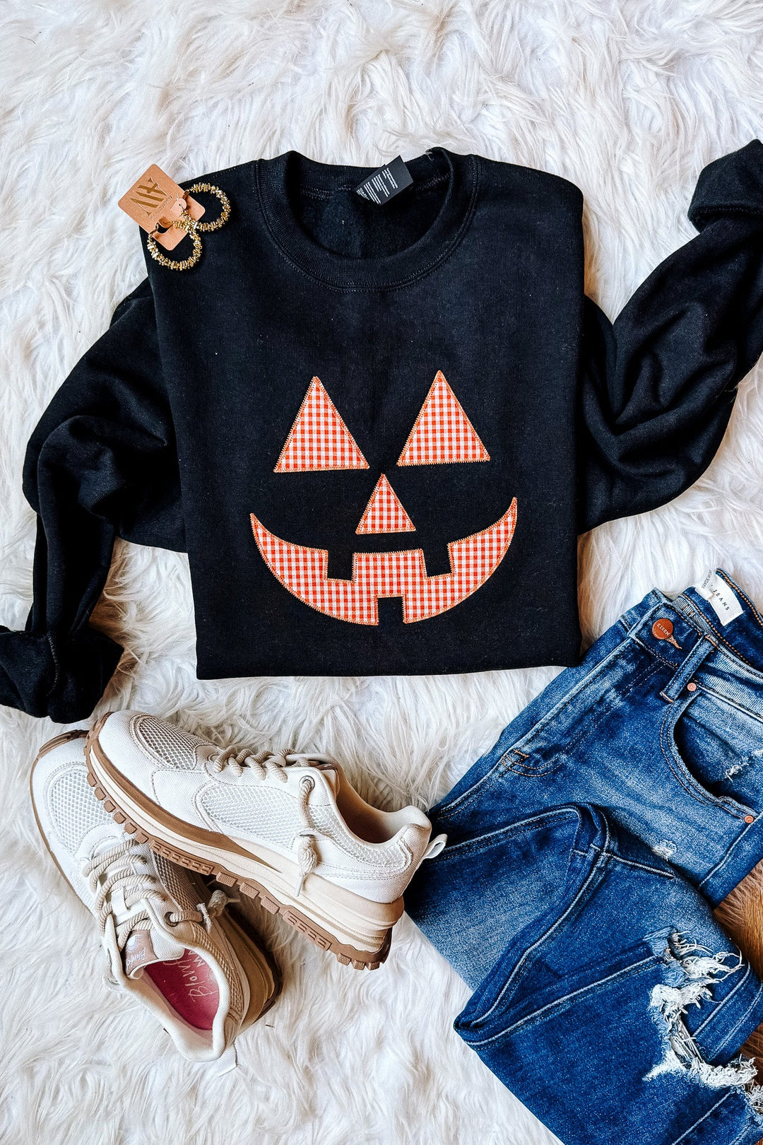 Jack-O-Lantern Appliqué Sweatshirt - Black