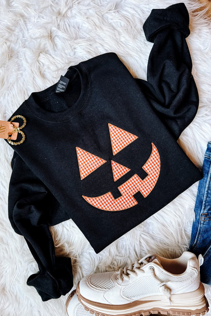 Jack-O-Lantern Appliqué Sweatshirt - Black