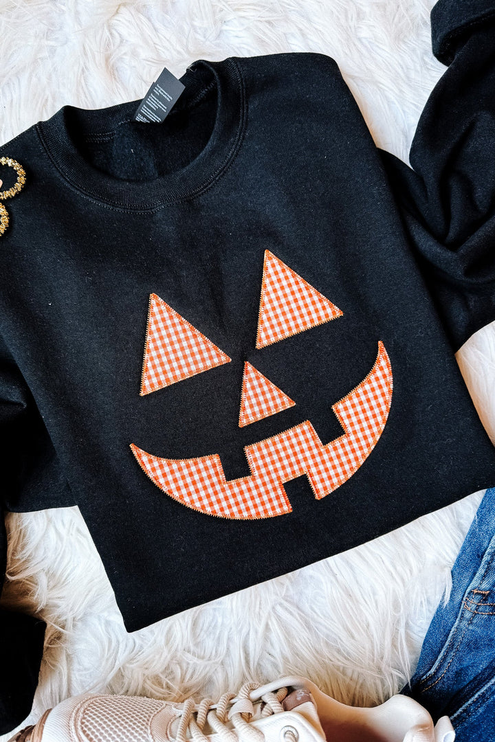 Jack-O-Lantern Appliqué Sweatshirt - Black