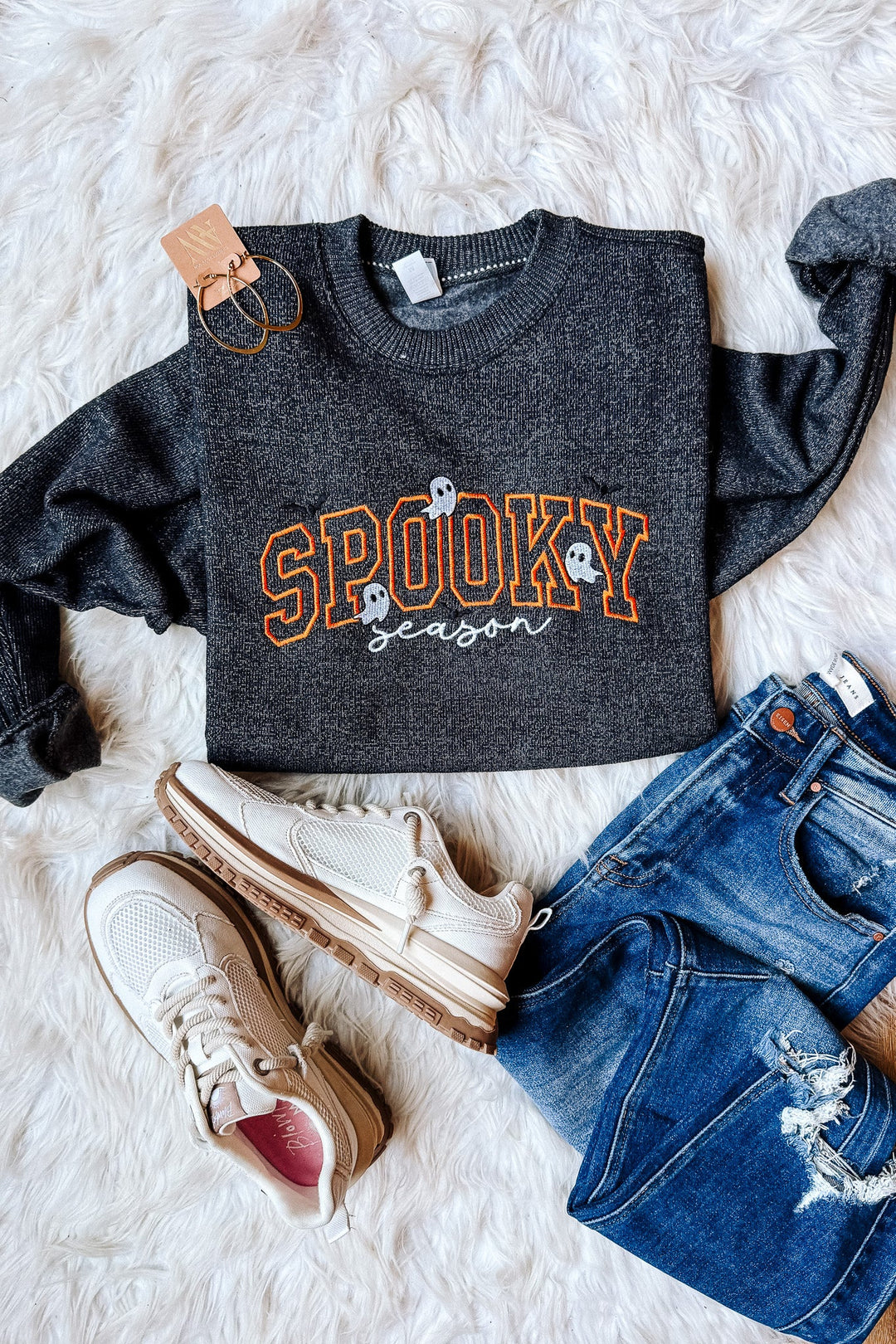 Hello, Spooky Season Embroidered Sweatshirt - Black