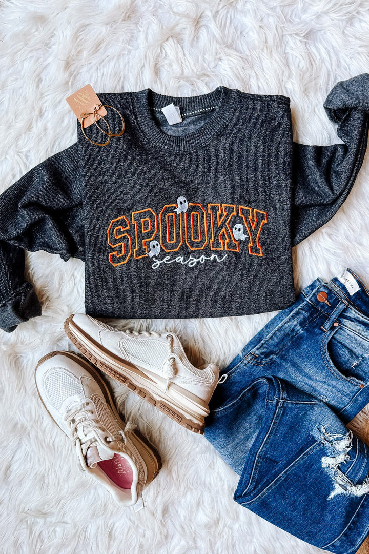 Hello, Spooky Season Embroidered Sweatshirt - Black