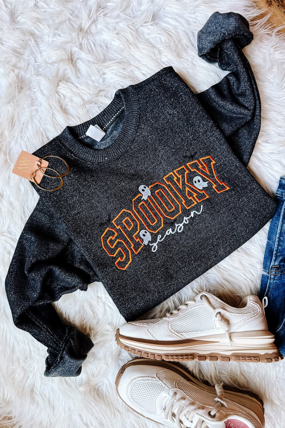 Hello, Spooky Season Embroidered Sweatshirt - Black