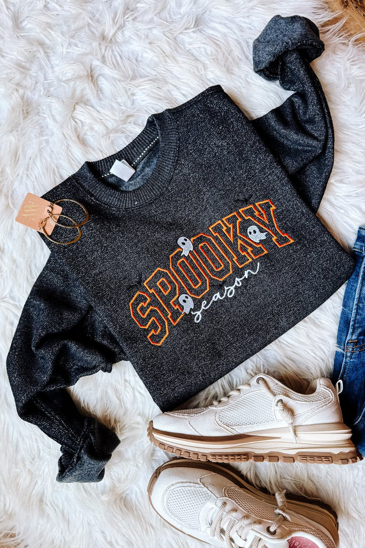 Hello, Spooky Season Embroidered Sweatshirt - Black