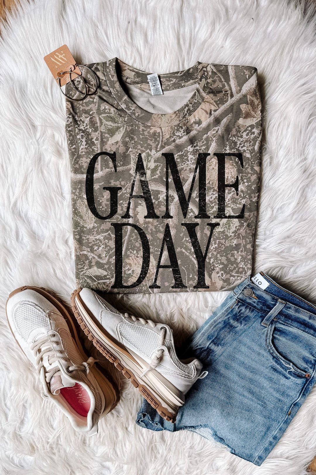 Stacked Distressed Black Game Day Graphic Tee - Deadwood Camo