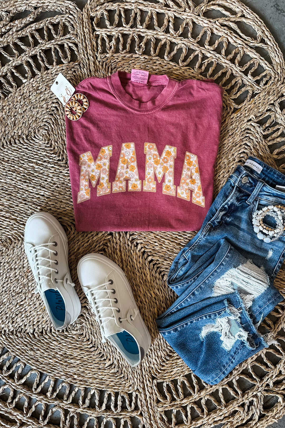 Vintage Floral Mama Graphic Tee - Brick