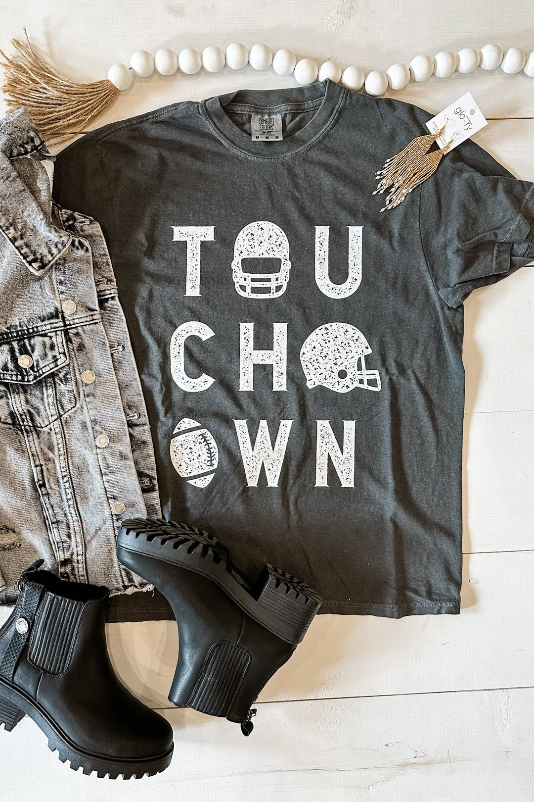 Helmet & Football Touchdown Graphic Tee - Pepper